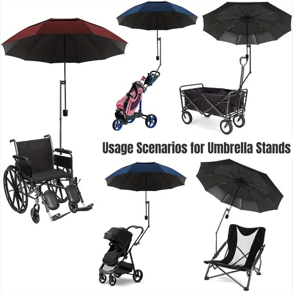 Adjustable Stainless Steel Umbrella Stand for Wheelchairs and Bicycles Rainproof Equipment, Multi-function Umbrella Stand