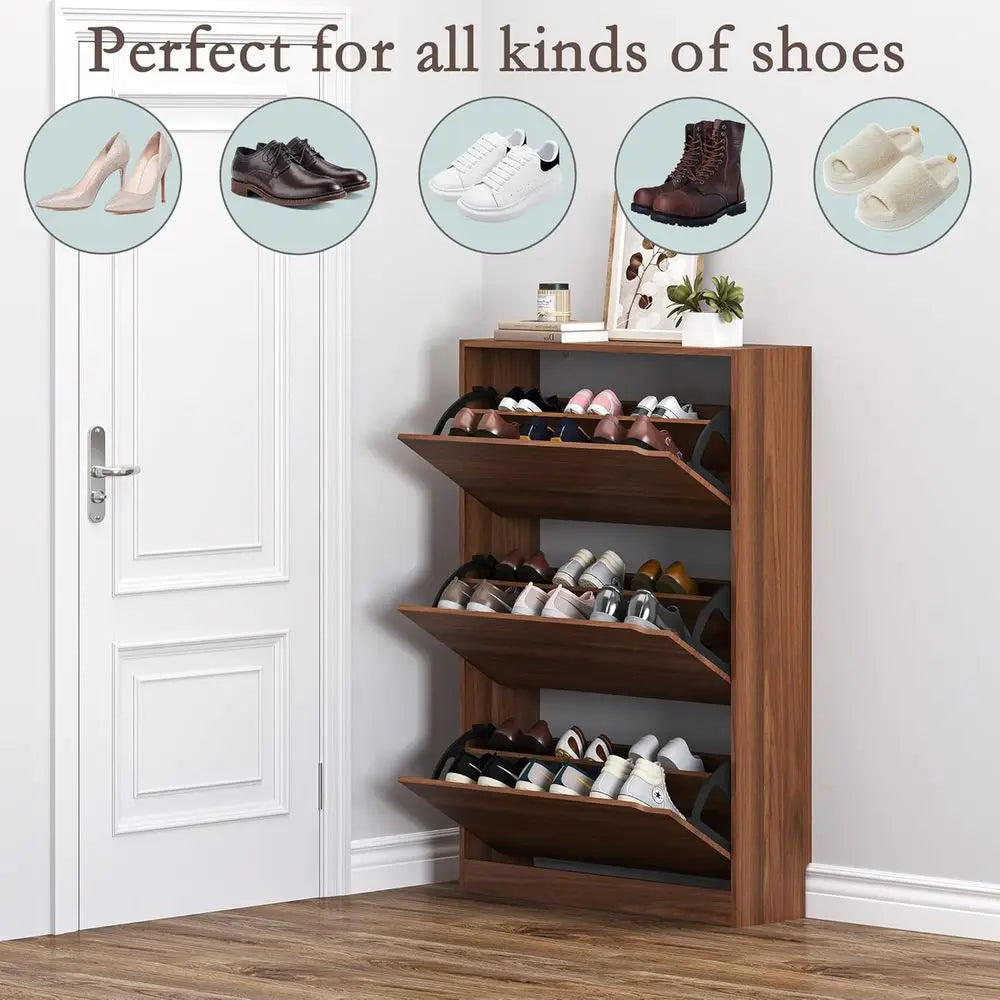 Space-Saving Slim Shoe Cabinet with Adjustable Shelves for Entryway and Closet Storage