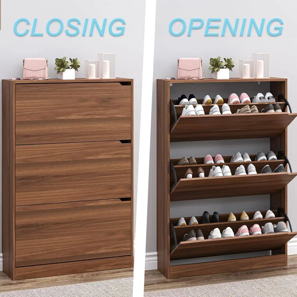 Space-Saving Slim Shoe Cabinet with Adjustable Shelves for Entryway and Closet Storage