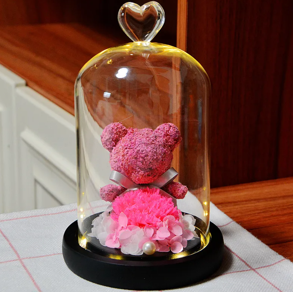Eternal Rose Flower Bear Ornament