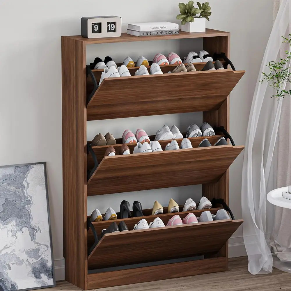Space-Saving Slim Shoe Cabinet with Adjustable Shelves for Entryway and Closet Storage