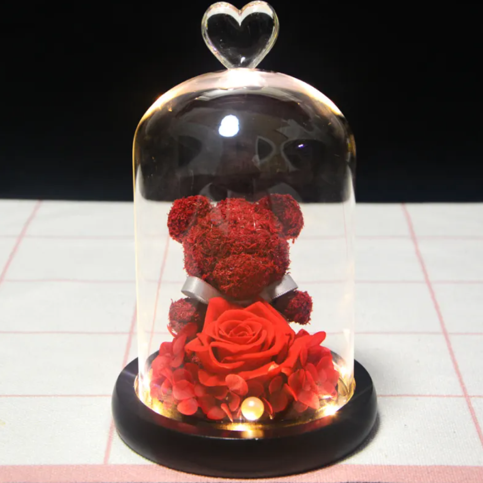 Eternal Rose Flower Bear Ornament