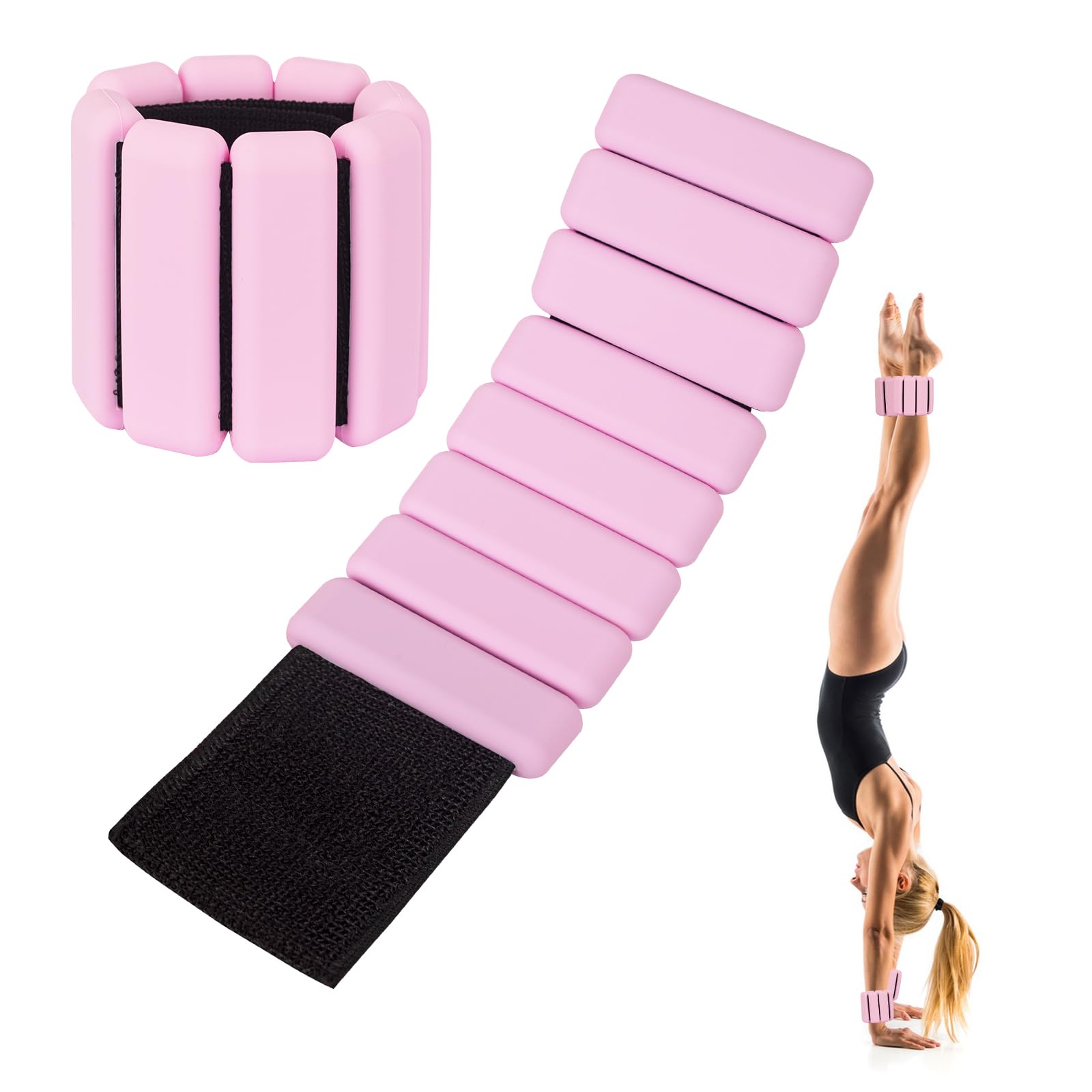 TROKUZEN Pilates Ankle Weights and Wrist Weights for Women Leg Weights and Arm Weights Set of 2 (1 LB/2 LBS Each) Adjustable Yoga Dance Barre Walking Gym Workout (Pink)