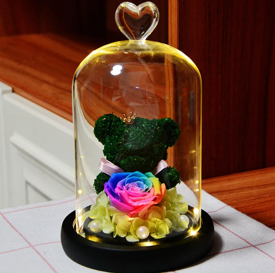 Eternal Rose Flower Bear Ornament