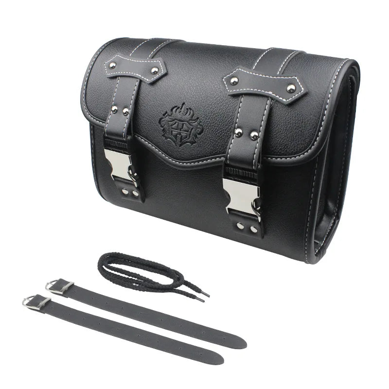 Universal PU Leather Motorcycle Fork Saddlebags, Waterproof Side Tool Storage Luggage Pouch Compatible with Honda BMW Suzuki