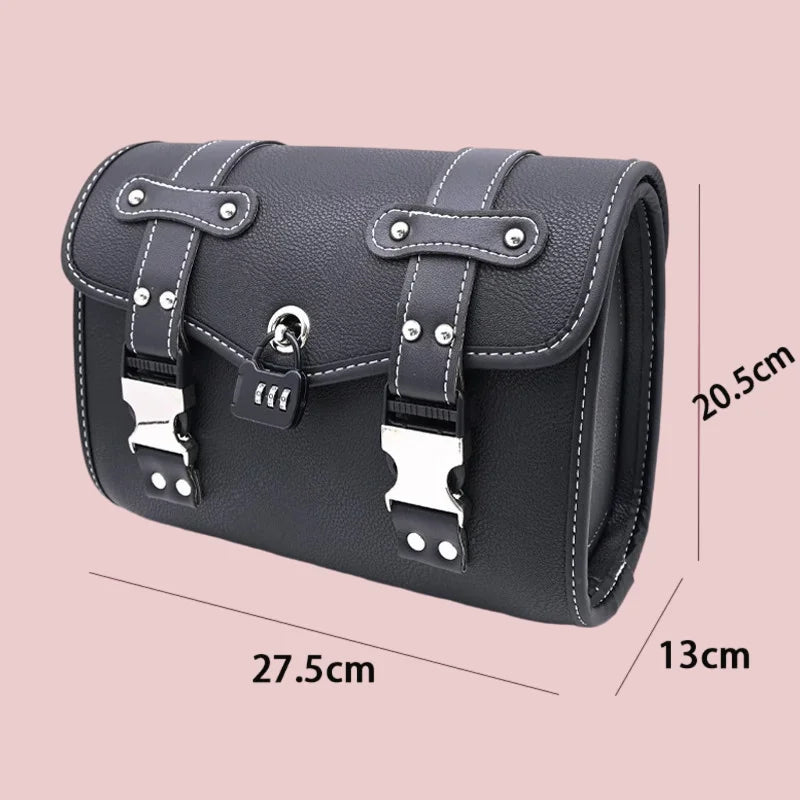 Universal PU Leather Motorcycle Fork Saddlebags, Waterproof Side Tool Storage Luggage Pouch Compatible with Honda BMW Suzuki