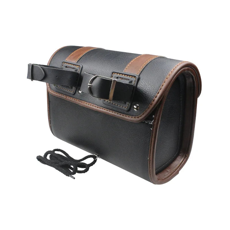 Universal PU Leather Motorcycle Fork Saddlebags, Waterproof Side Tool Storage Luggage Pouch Compatible with Honda BMW Suzuki