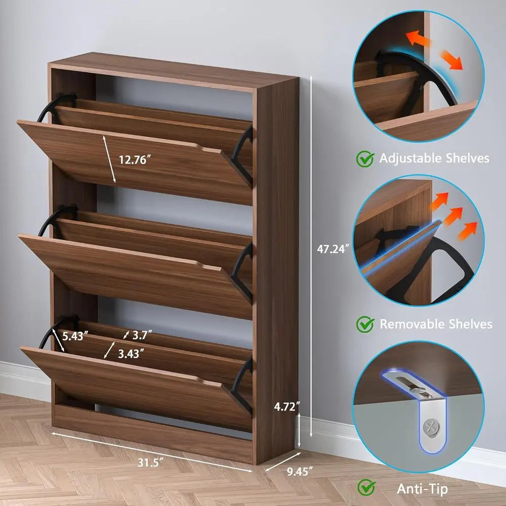 Space-Saving Slim Shoe Cabinet with Adjustable Shelves for Entryway and Closet Storage